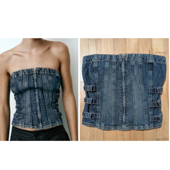 Zara Tops - NEW Zara | Buckle Strap Tube Top In Denim